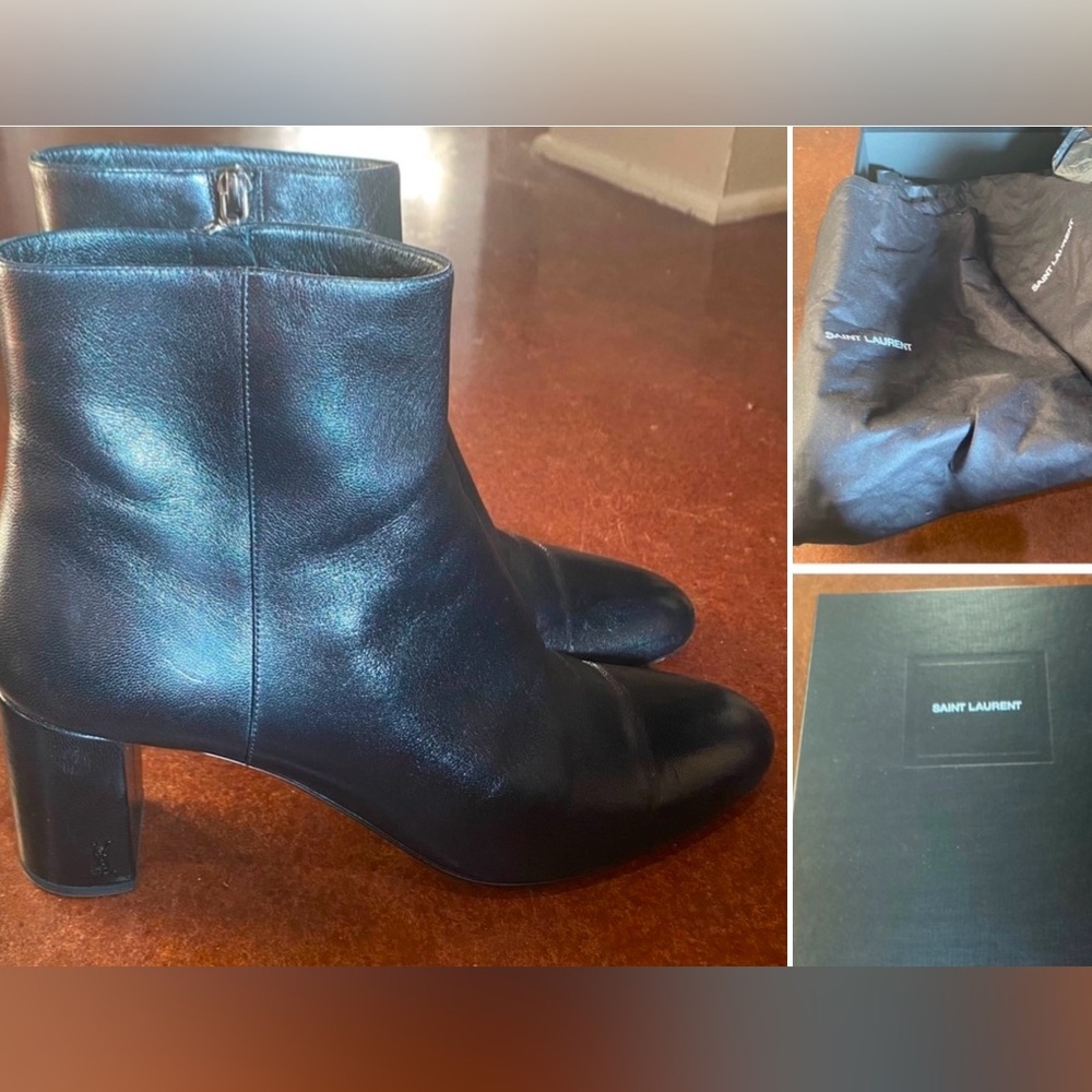 Yves Saint Laurent Leather Ankle Boots Black Size 12